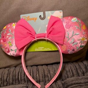 Disney Pink Embroidered Minnie Ears Headband Spring Easter Bow Flower